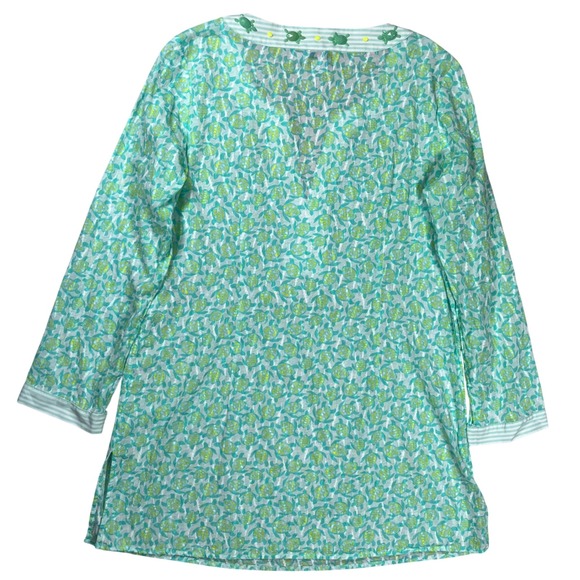 Vineyard Vines Tunic Women's Sz M Aqua Sea Turtle Applique Beach Swim Cover Up - Picture 2 of 8